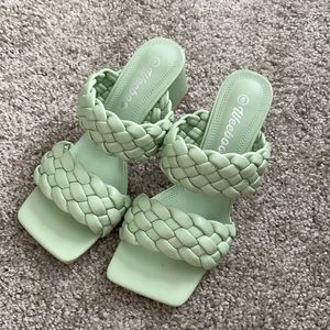 Teal Square Heels with Braided Strap